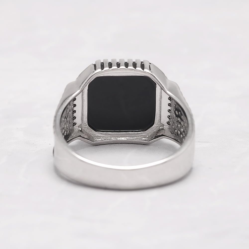 RogJewelry Square Natural Black Onyx Stone Ring in Sterling Silver Turkish Ring Black Band With Stone Male Jewelry Gift for Him