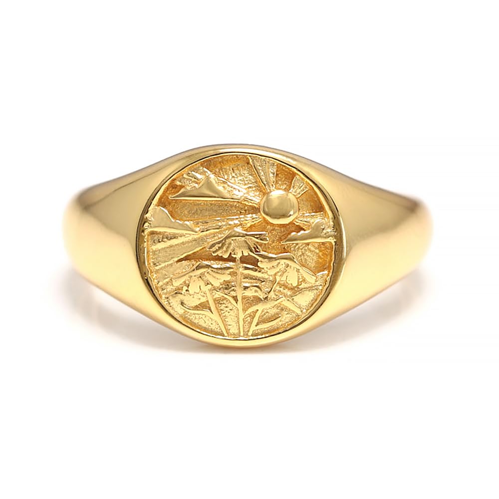 RogJewelry Symbol Signet Stackable Rings in Sterling Silver Gold/Silver Pinky Ring for Women and Men 14k Gold Plated Jewelry