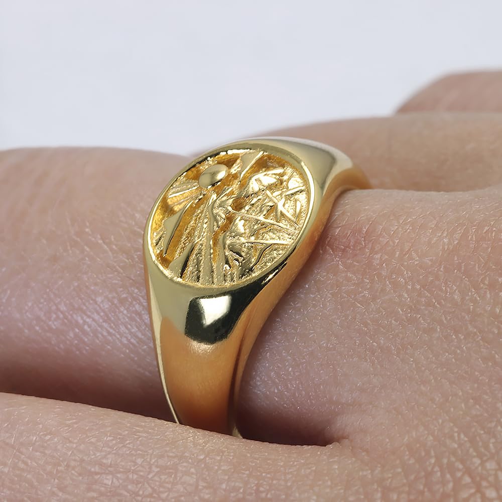 RogJewelry Symbol Signet Stackable Rings in Sterling Silver Gold/Silver Pinky Ring for Women and Men 14k Gold Plated Jewelry