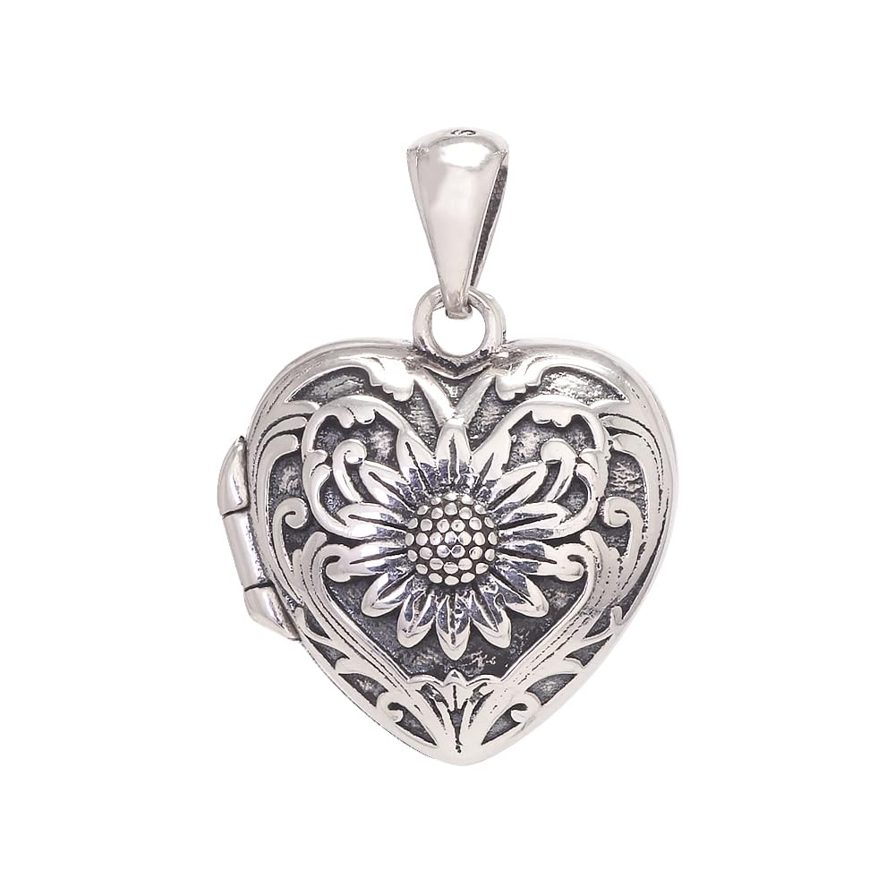 RogJewelry 925 Sterling Silver Antique Heart Shaped Locket Pendant with Natural Agate Photo Lockets that Hold Picture Aromatherapy Jewerly