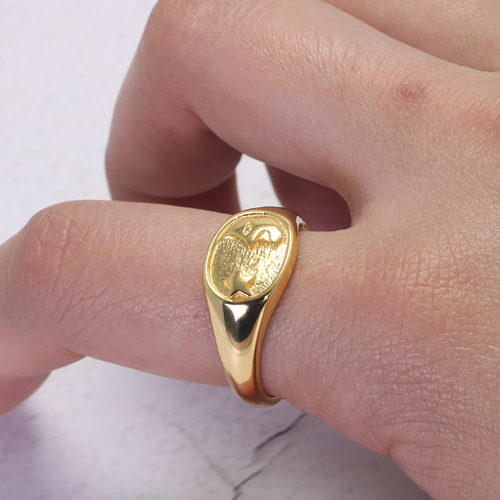 RogJewelry 14k Gold Plated Simple Moon Star Symbol Dainty Rings for Women Men Pinky Signet Ring in 925 Sterling Silver