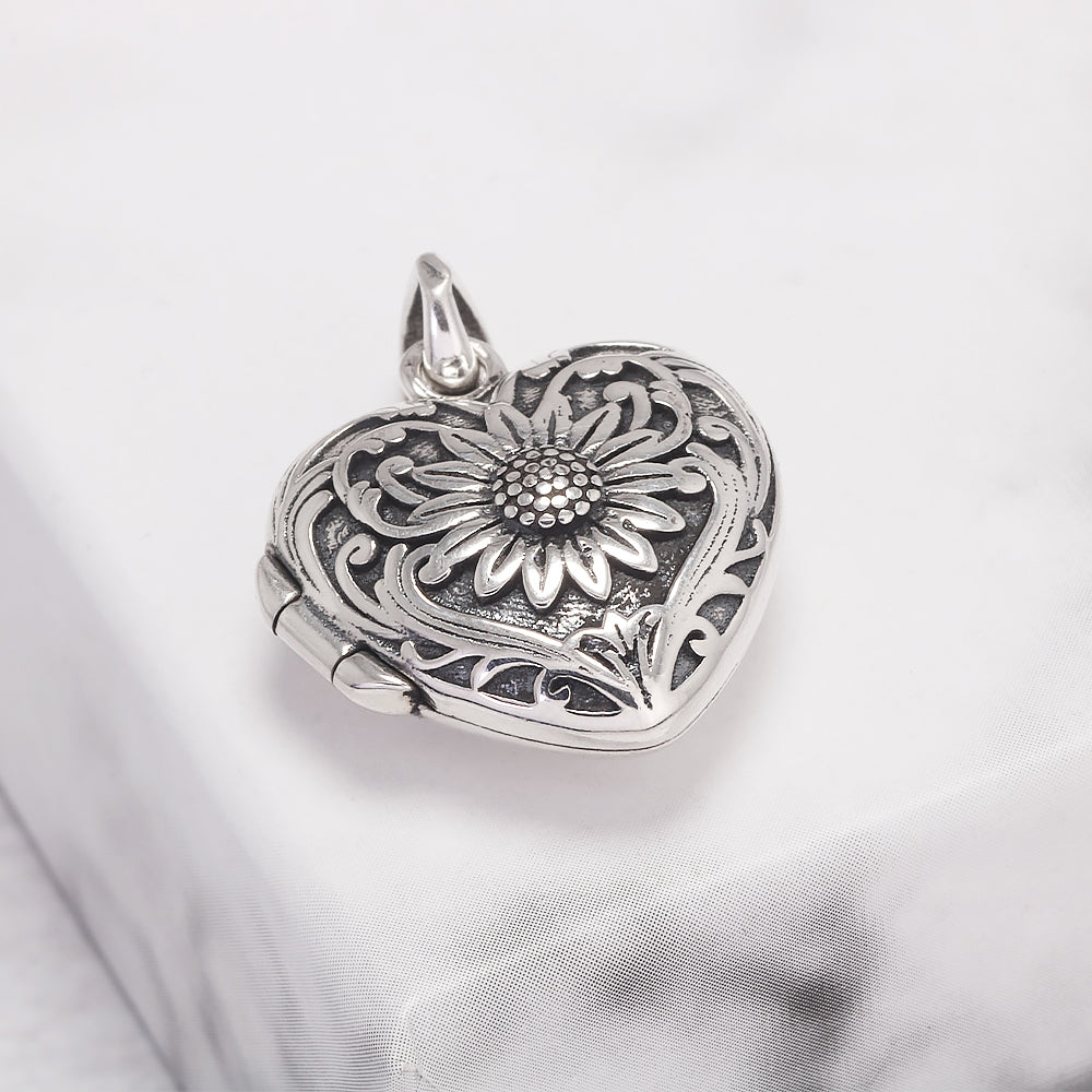 RogJewelry 925 Sterling Silver Antique Heart Shaped Locket Pendant with Natural Agate Photo Lockets that Hold Picture Aromatherapy Jewerly