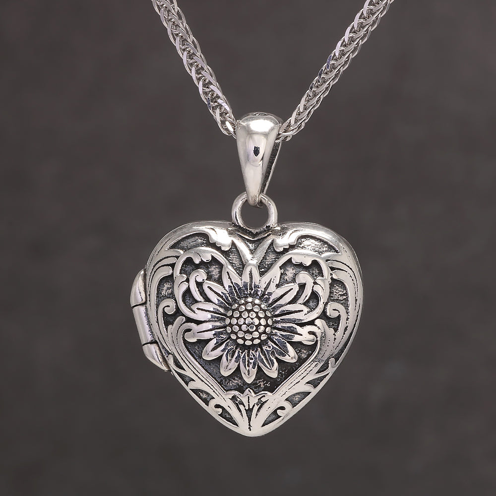 RogJewelry 925 Sterling Silver Antique Heart Shaped Locket Pendant with Natural Agate Photo Lockets that Hold Picture Aromatherapy Jewerly