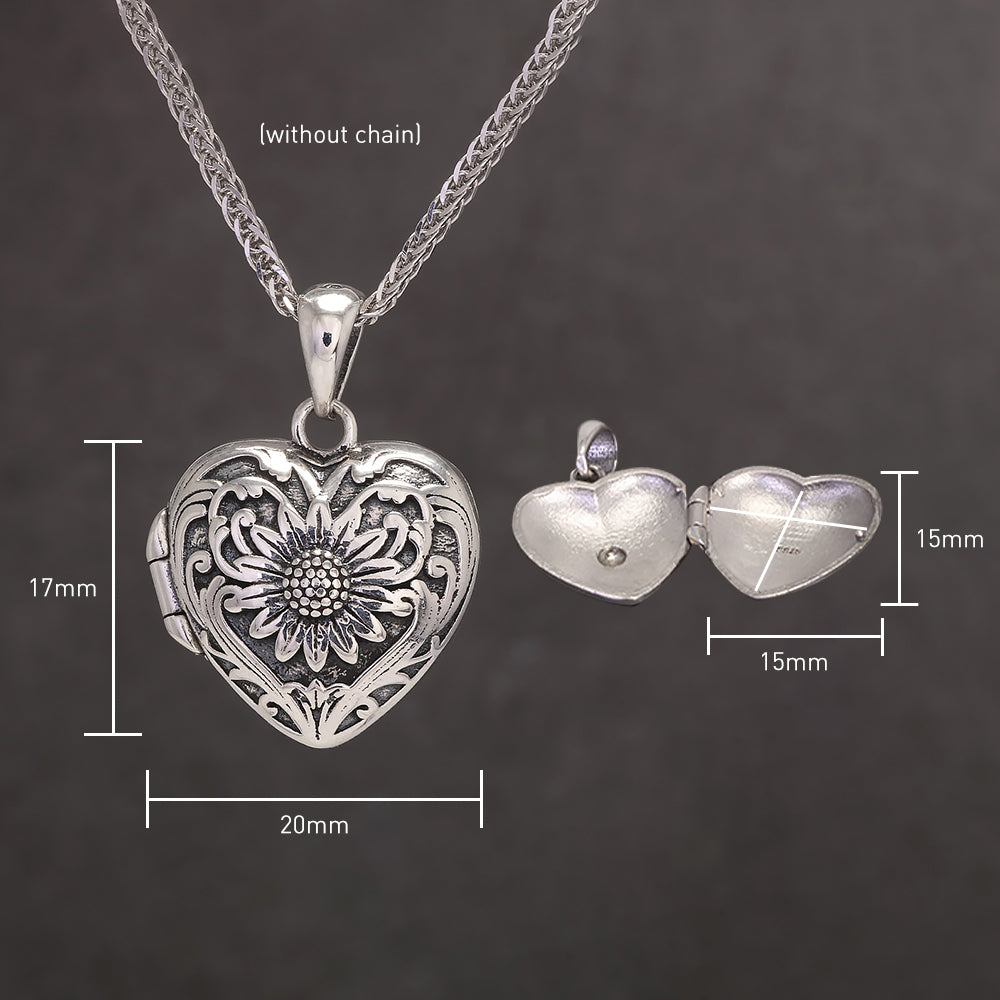 RogJewelry 925 Sterling Silver Antique Heart Shaped Locket Pendant with Natural Agate Photo Lockets that Hold Picture Aromatherapy Jewerly