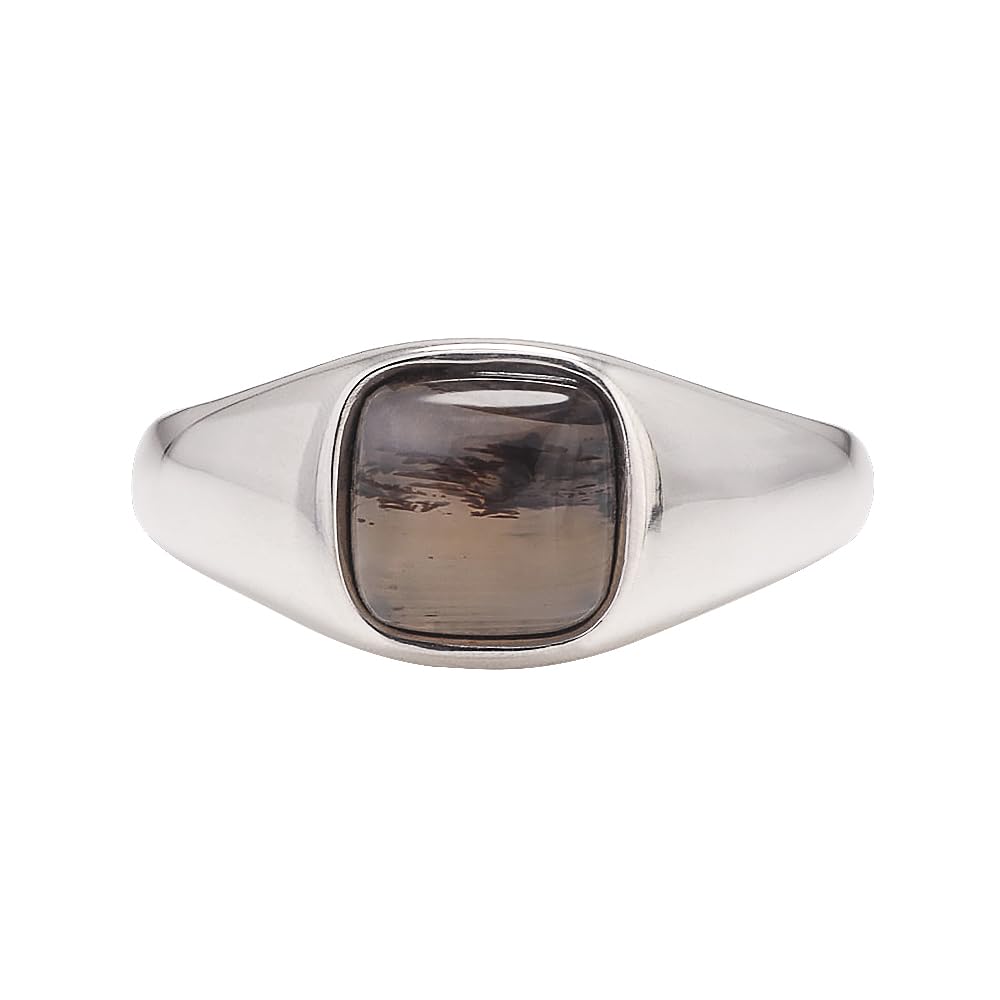 RogJewelry 925 Sterling Silver Signet Rings Square Natural Agate Gemstone Pinky Ring Gold/Silver Handmade Unisex Ring for Men and Women