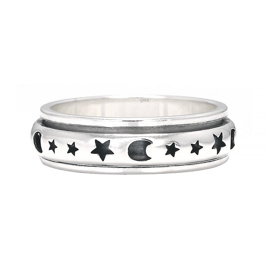 RogJewelry 925 Sterling Silver Moon Star Anxiety Ring Stress Relieving Spinner Ring Celtic Fidget Rings for Anxiety Men Women Delicated Birthday Gift Size 5-11