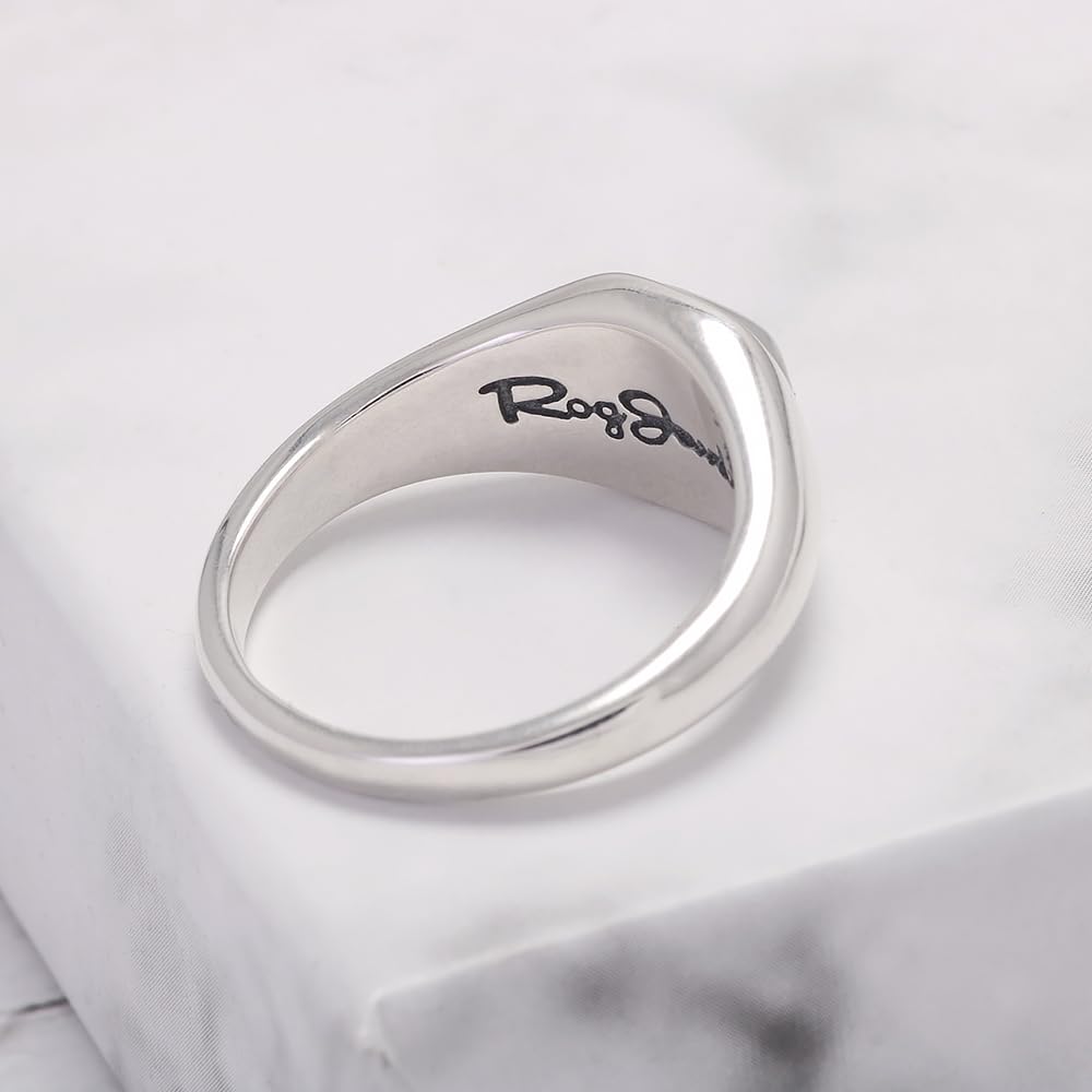 RogJewelry 925 Sterling Silver Signet Rings Square Natural Agate Gemstone Pinky Ring Gold/Silver Handmade Unisex Ring for Men and Women